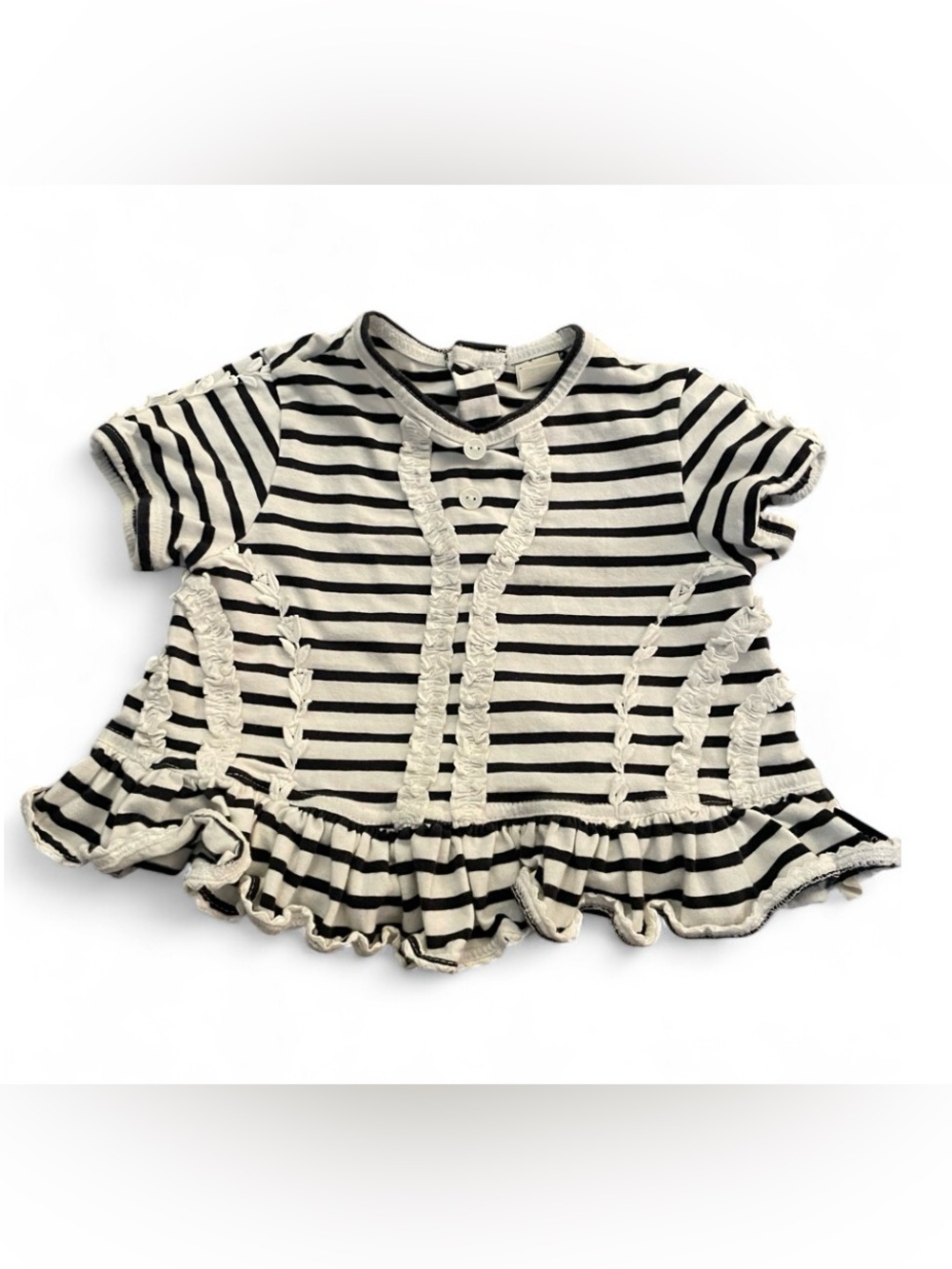 Jottum Black and White Striped Ruffle Short Sleeve Top Girls Size 2T